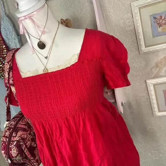 y2k red valentines day babydoll blouse top - Picture 3 of 5